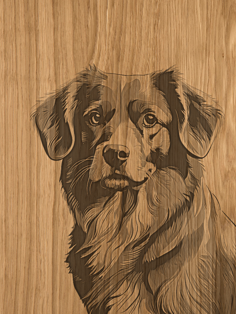 Dog in front of a fence engraving preview image